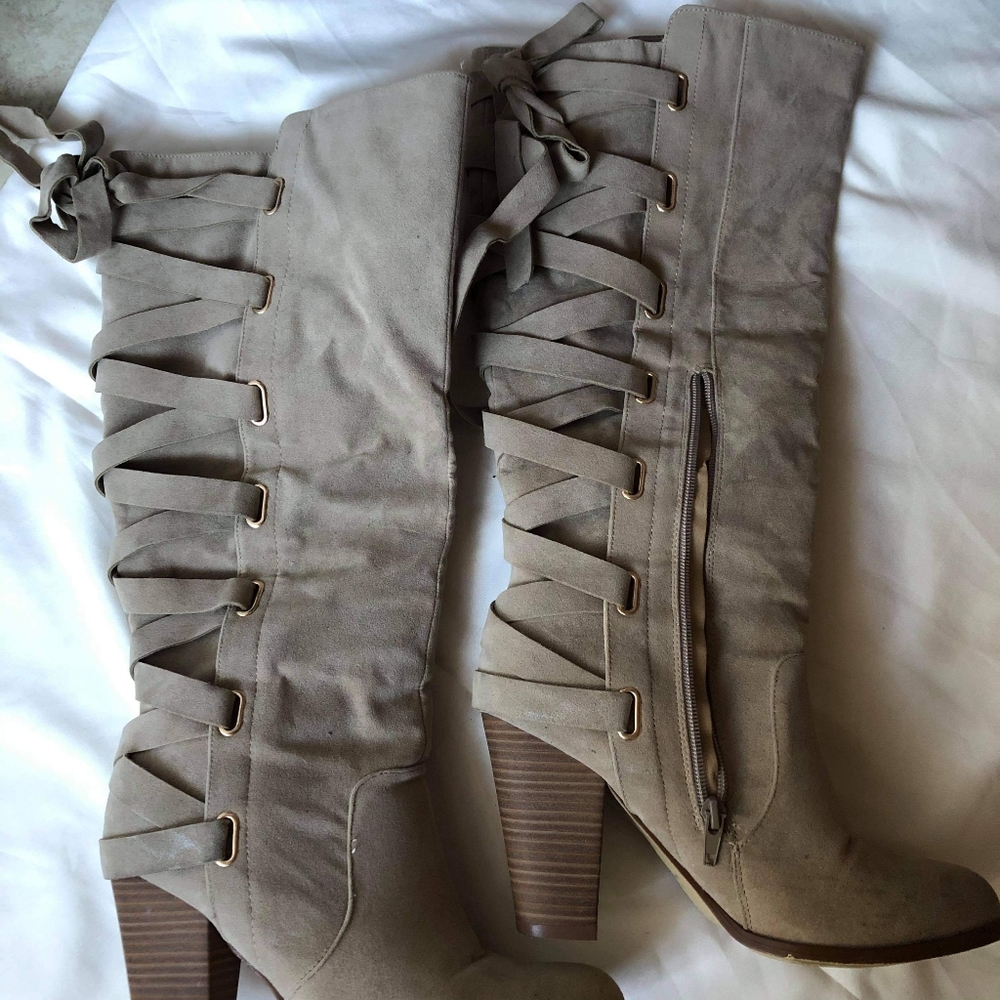 Tan Heeled Wide Calf Boots